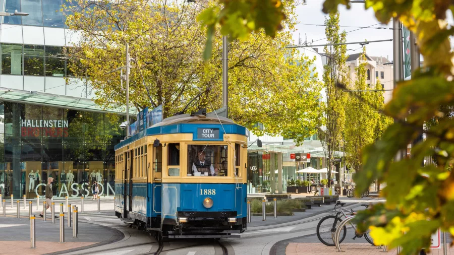 Christchurch Tram 1888 travelling along High Street in the city centre