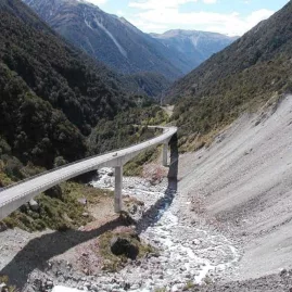 Elevated Otira Viaduct stretching across a steep alpine gorge in Arthur’s Pass