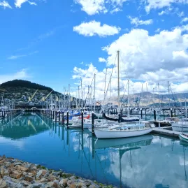 Sailboats moored at Lyttelton Harbour Marina in Canterbury