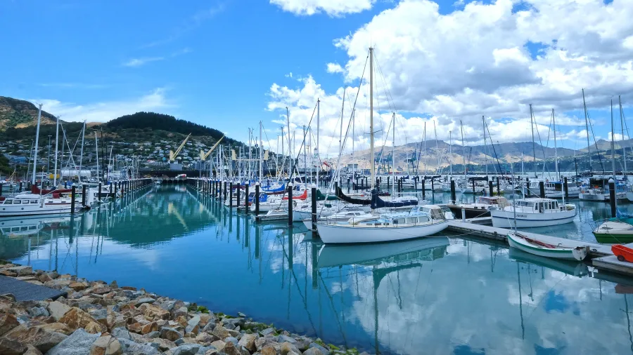 Sailboats moored at Lyttelton Harbour Marina in Canterbury