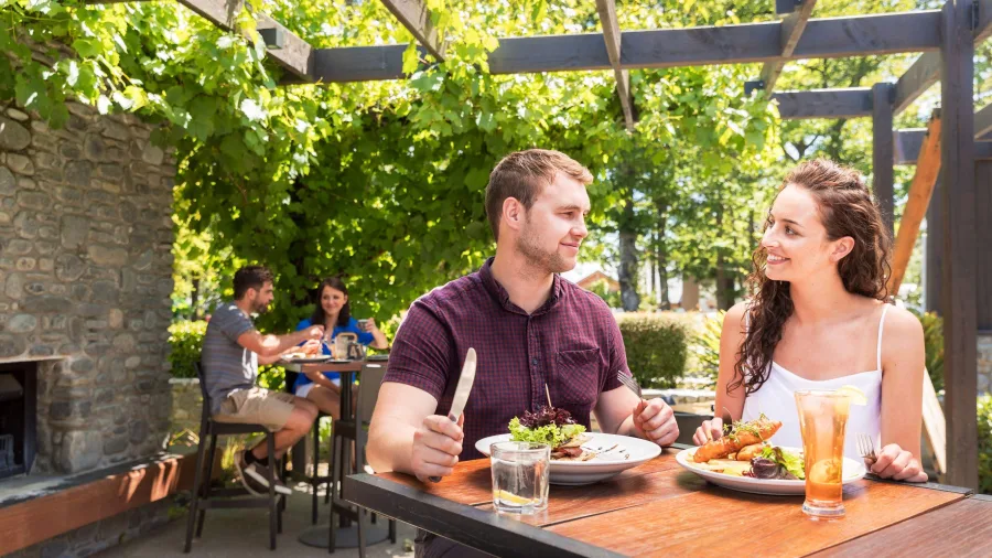 Couple enjoying lunch at Fire and Ice Café Restaurant & Bar in Hanmer Springs