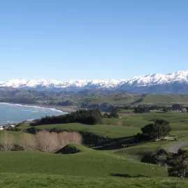 View of Kaikōura coast and Seaward Kaikōura Range on a clear day