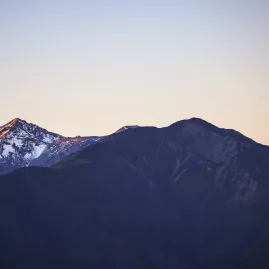 Kaikōura mountain peaks lit by sunset, seen from the Dark Sky Sanctuary area.