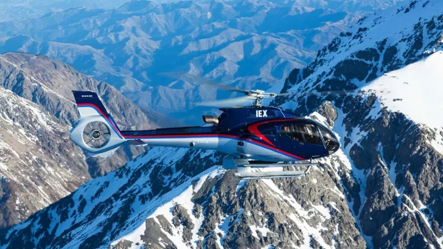 Kaikōura Helicopters flying above the Seaward Kaikōura Range with dramatic peaks in view