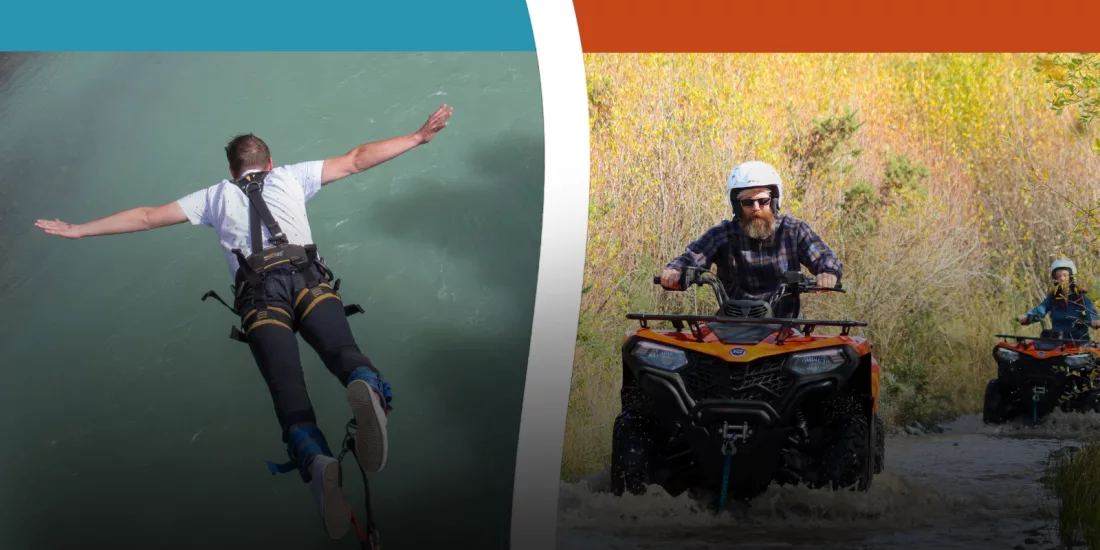 Double Dare combo - bungy jumping plus quad biking splashing through stream at Hanmer Springs Attractions