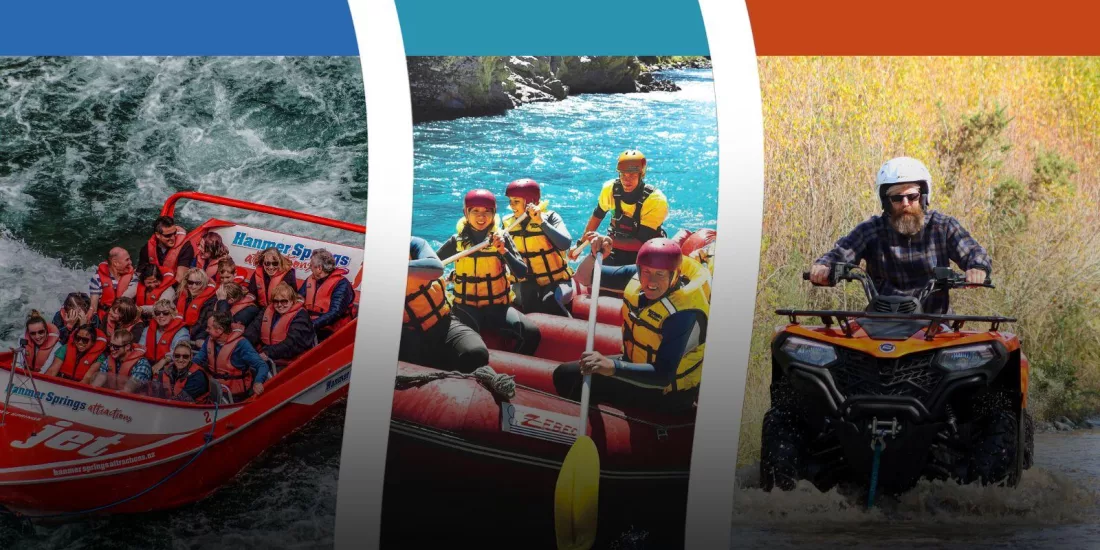 Jet boat, raft, and quad bike adventure trio in the Triple Thriller combo at Hanmer Springs