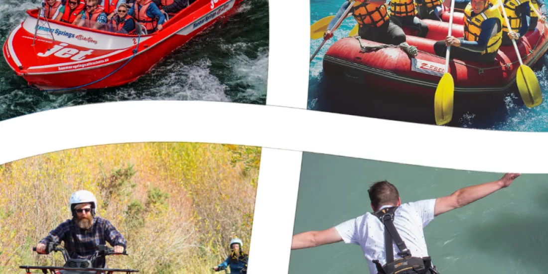 Jet boat, white-water raft, quad bike, and bungy jumper in the Hanmer Springs Challenge Combo adventure