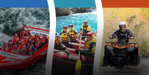 Jet boat, raft, and quad bike adventure trio in the Triple Thriller combo at Hanmer Springs
