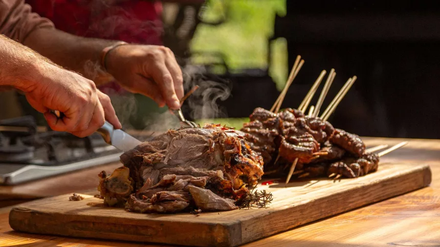 Locally sourced gourmet meat being served fresh at Matai Peak outdoor barbecue