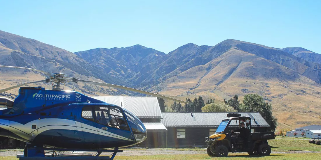 South Pacific Helicopter alongside an ATV on Middlehurst Station farm
