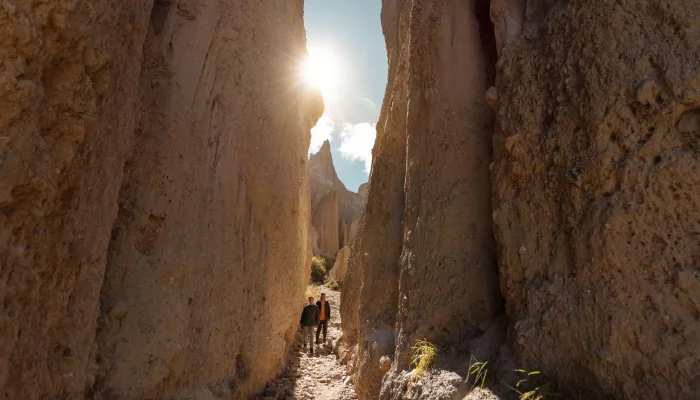 Clay Cliffs in Ōmarama with dramatic rock formations under blue sky