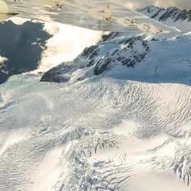 Upper section of Franz Josef Glacier seen from a scenic plane flight over the Southern Alps