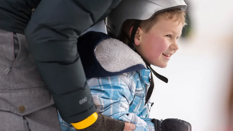 Young child learning to ice skate at Tekapo Springs, Lake Tekapo