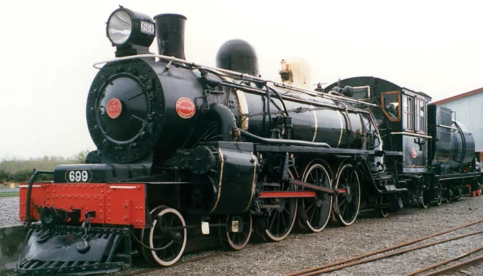 Preserved steam locomotive at Pleasant Point Railway near Timaru, New Zealand