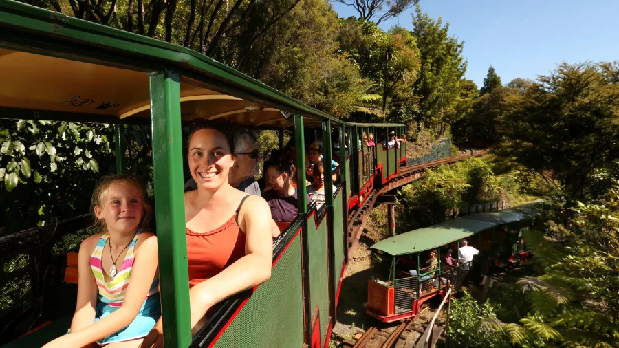 Family enjoying their ride aboard the Driving Creek Railway train