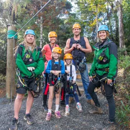 Family group and guides ready to begin Coromandel Zipline Tour at Driving Creek