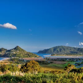 Scenic view from Mount Paku overlooking Tairua coastline and estuary Coromandel
