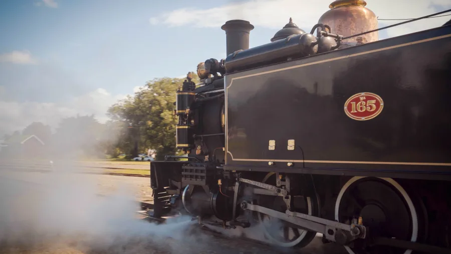 Vintage steam train WA165 at Gisborne station, East Coast Railway Heritage