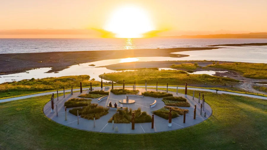 Atea a Rangi Star Compass at sunrise beside the Hawke’s Bay Cycle Trails near Napier