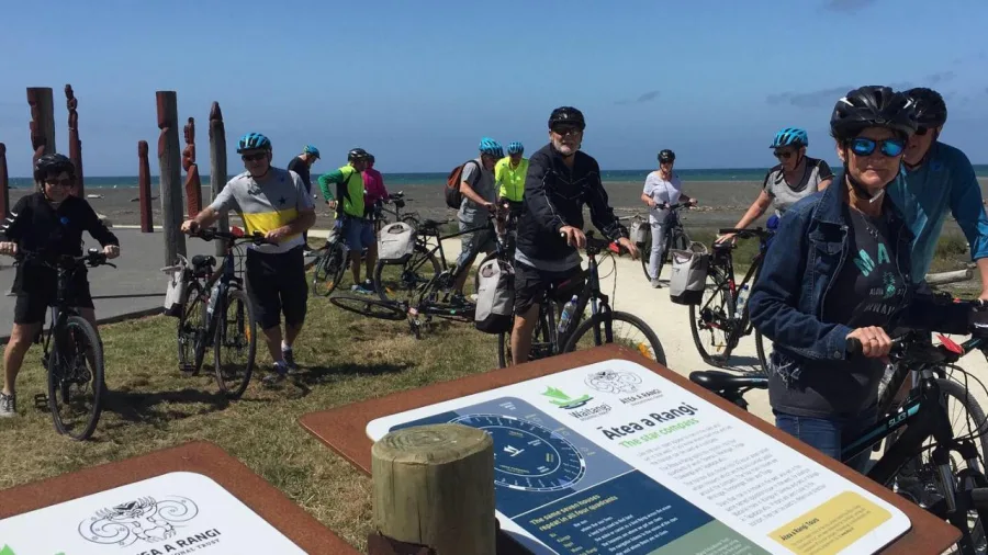 Cyclists gathered at Atea a Rangi on the Ahuriri to Cape Coast trail