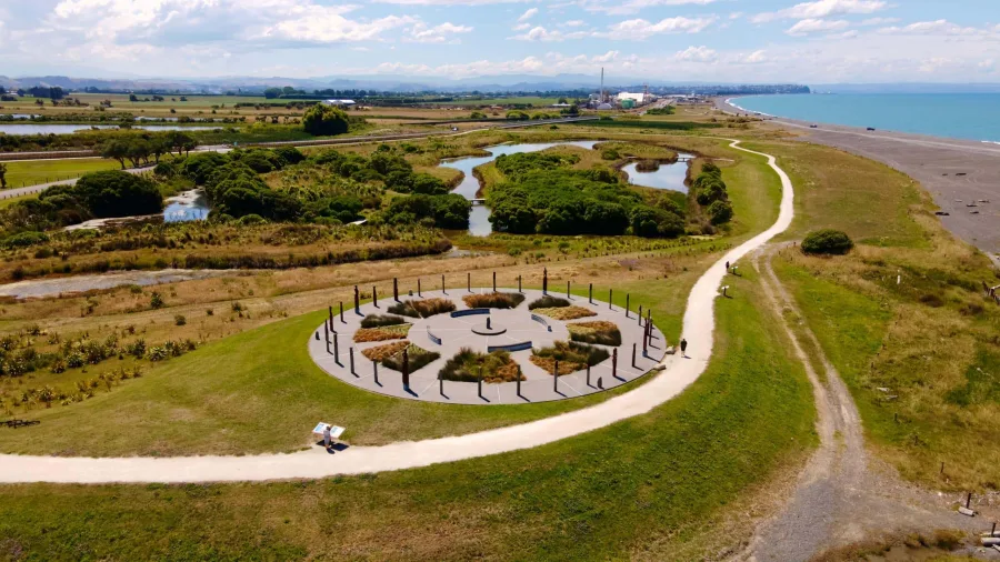 Aerial view of Ātea a Rangi Star Compass along the Hawke’s Bay Cycle Trail