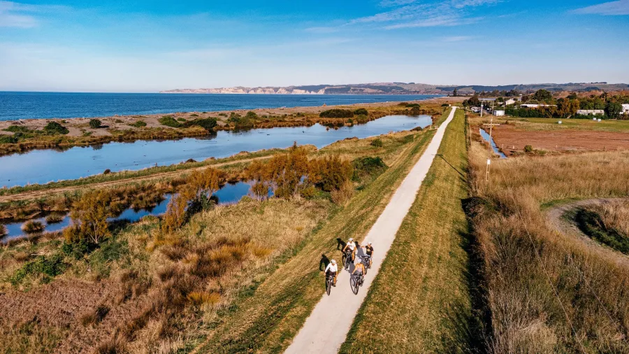 Group of cyclists on the trail from Te Awanga to Clifton, Hawke’s Bay