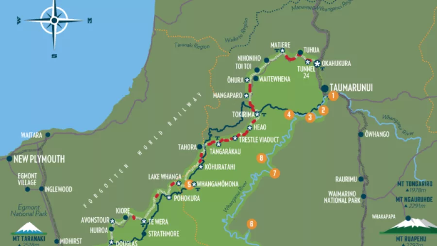 Map of the Republic Rail Cart Journey between Taumarunui and Whangamomona