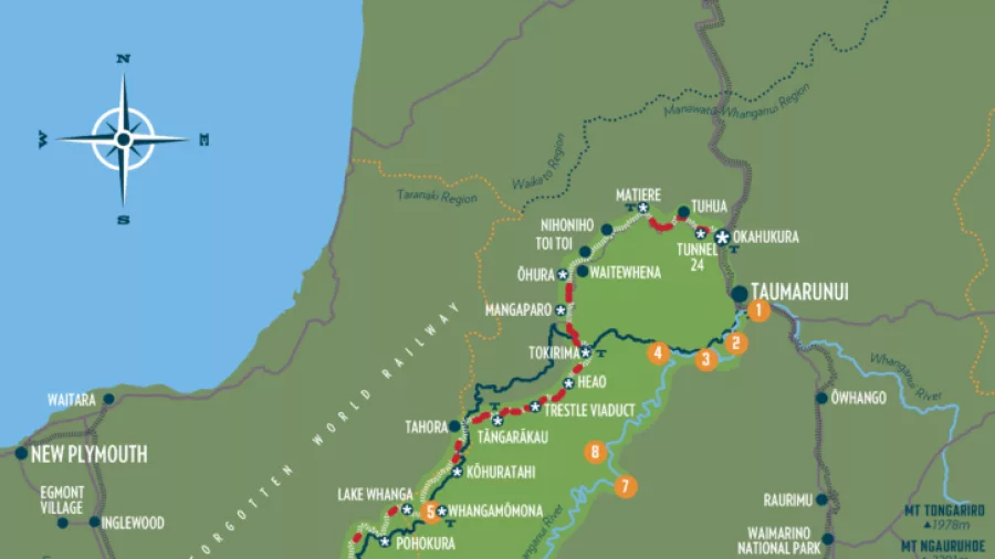 Map of Tokirima Taster Rail Cart Tour between Taumarunui and Tokirima