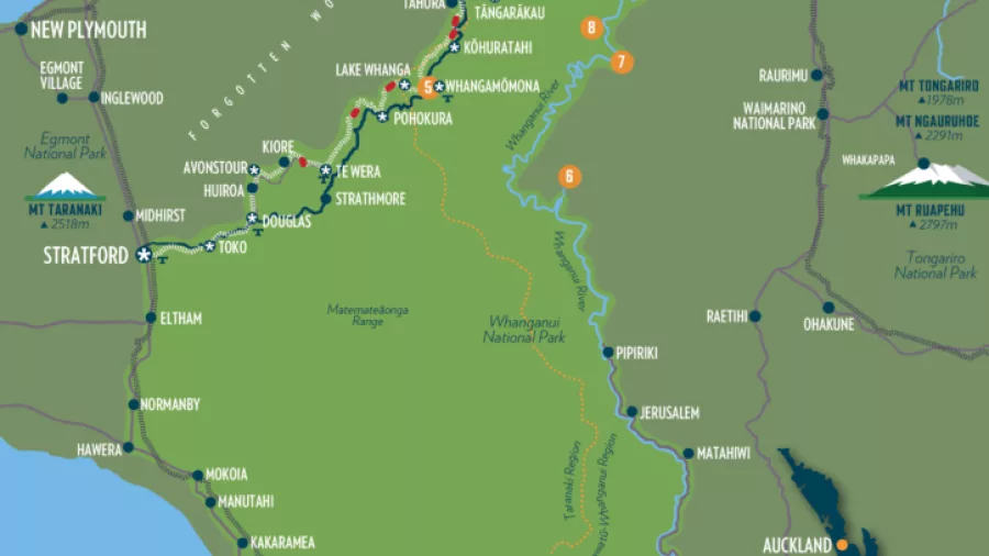 Map of Forgotten World Adventures rail trail through central North Island