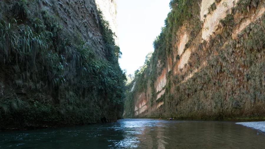 Steep-sided canyon walls rising above the Rangitikei River
