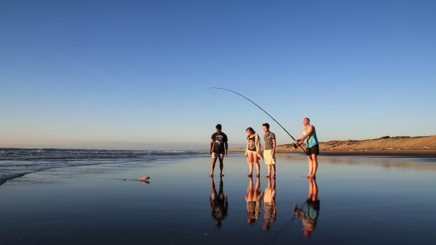 Family surfcasting at Himatangi Beach near Palmerston North