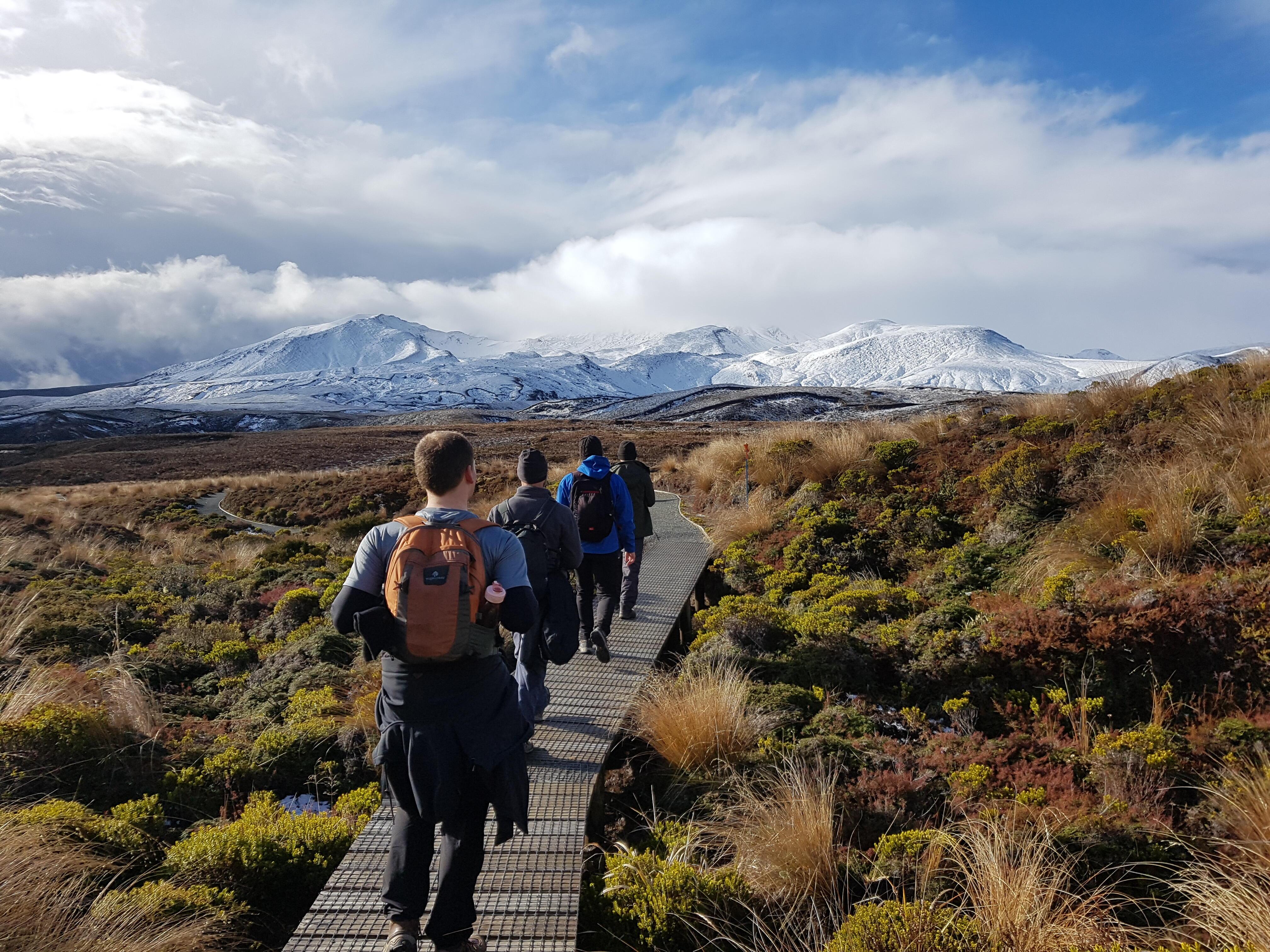 Group hiking the Tongariro Alpine Crossing with Adrift Tongariro