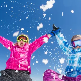 Kids throwing snow at Tūroa Ski Area, Mt Ruapehu