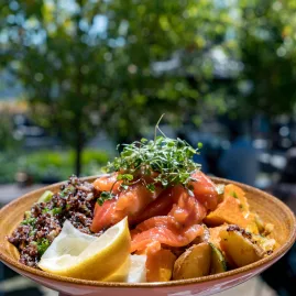 Fresh salmon salad at The Vines Village in Rapaura, Marlborough