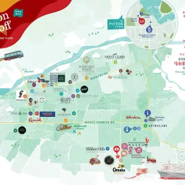Route map for the Picton cruise ship Hop On Hop Off wine tour, showing winery and food stops in Renwick, Blenheim, and Rapaura Road
