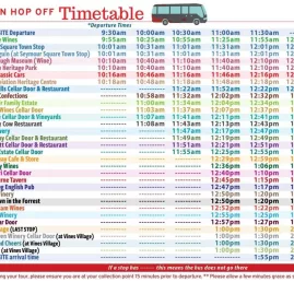Departure times and winery stop schedule for the Picton Hop On Hop Off wine tour designed for cruise ship passengers