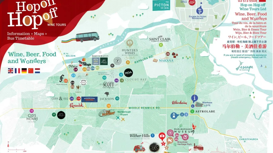Renwick Map Picton Hop On Hop Off Wine Tour | Discover Marlborough Wines
