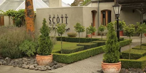 Elegant garden and entrance at Allan Scott Family Winemakers in Marlborough