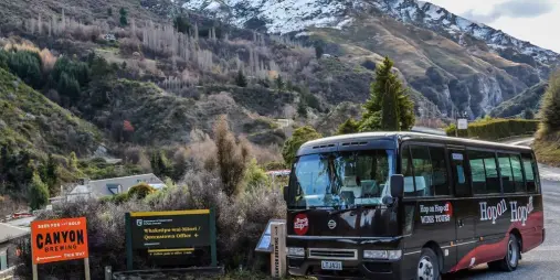 Hop on hop off beer tour bus near Gibbston Valley in Queenstown