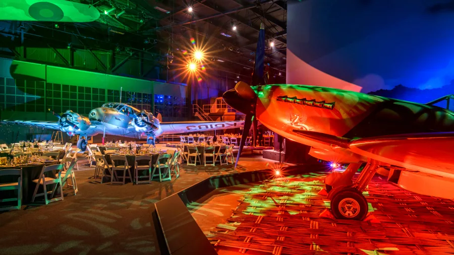 Unique event space at Omaka Aviation Heritage Centre featuring vintage aircraft displays