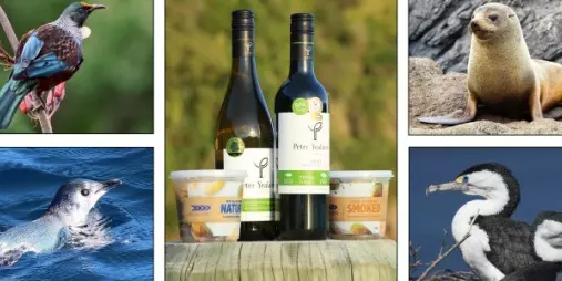 Collage of Marlborough wildlife including native birds, seals, and local wine.