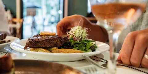 Gourmet steak dinner at Oxleys Bar and Kitchen in Picton, New Zealand