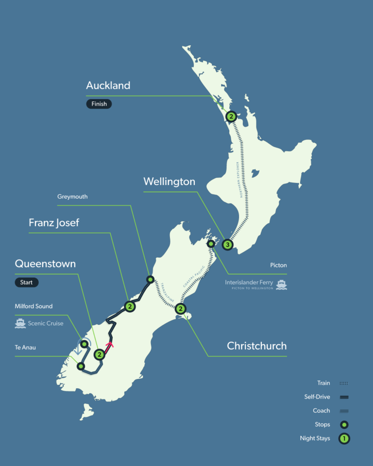 Itinerary map both islands 12d grand rail explorer 768x960