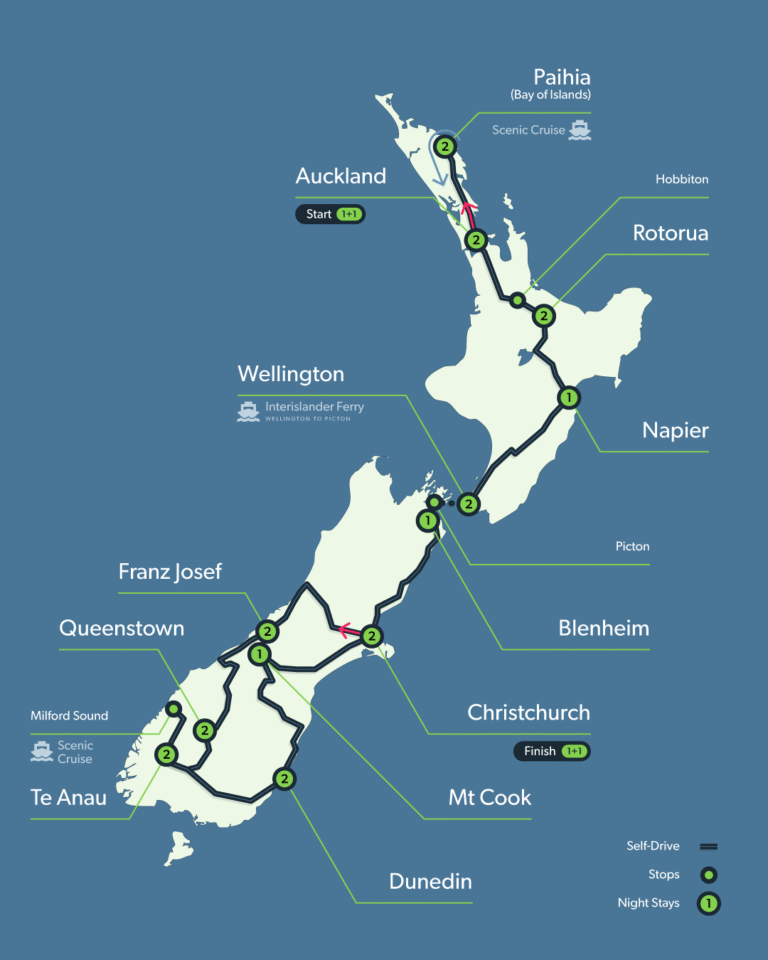 Itinerary map both islands 22d best of both islands 768x960