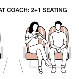 Diagram of the 2+1 seat layout used in Grand Pacific Tours’ Signature coach