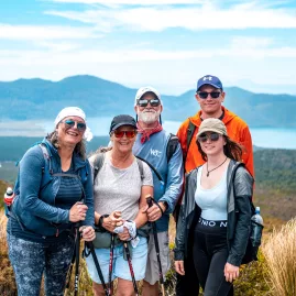 Hiking group with panoramic view in Tongariro National Park