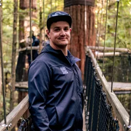 Man enjoying canopy walkway at Redwoods Treewalk, Rotorua