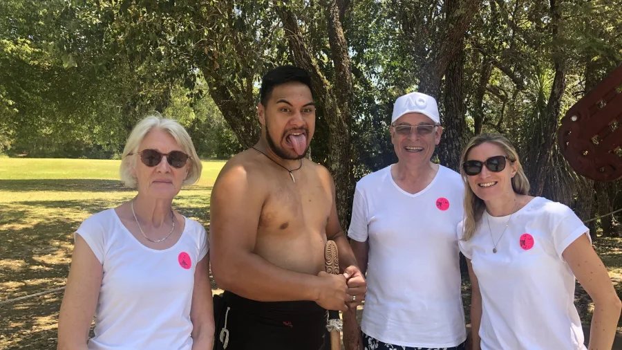 Guests meet Māori guide at Waitangi Treaty Grounds in Paihia