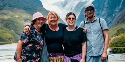 Haka Plus group posing on Franz Josef Glacier track