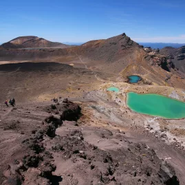 View of the Emerald Lakes from a high point on the Tongariro Alpine Crossing